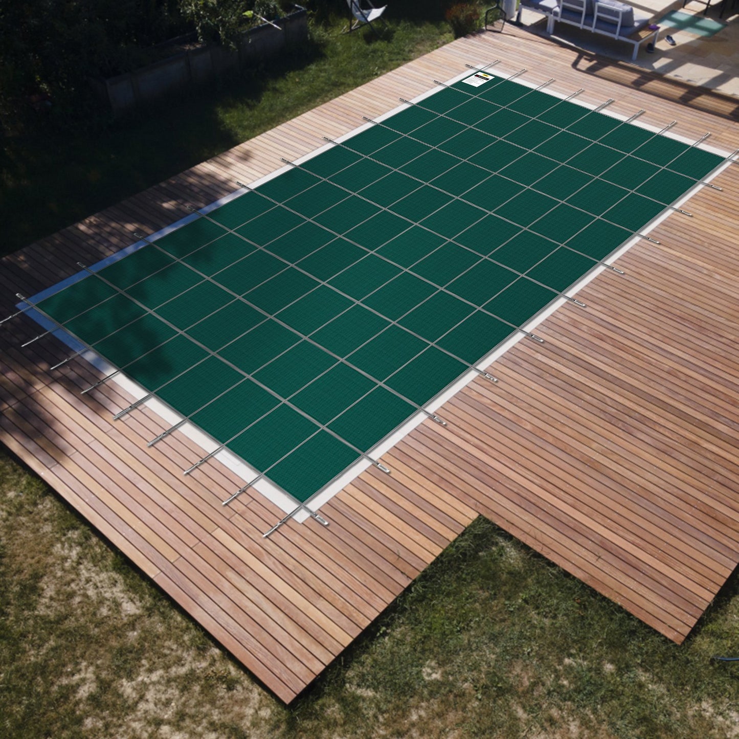 Inground Pool Safety Cover 14x26 ft Green Heavy-Duty Mesh Winter Pool Cover