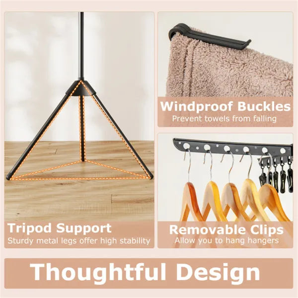 Foldable 3-Tier Clothes Drying Rack with 24 Clips & 32 Rods - Space Saving Laundry Dryer
