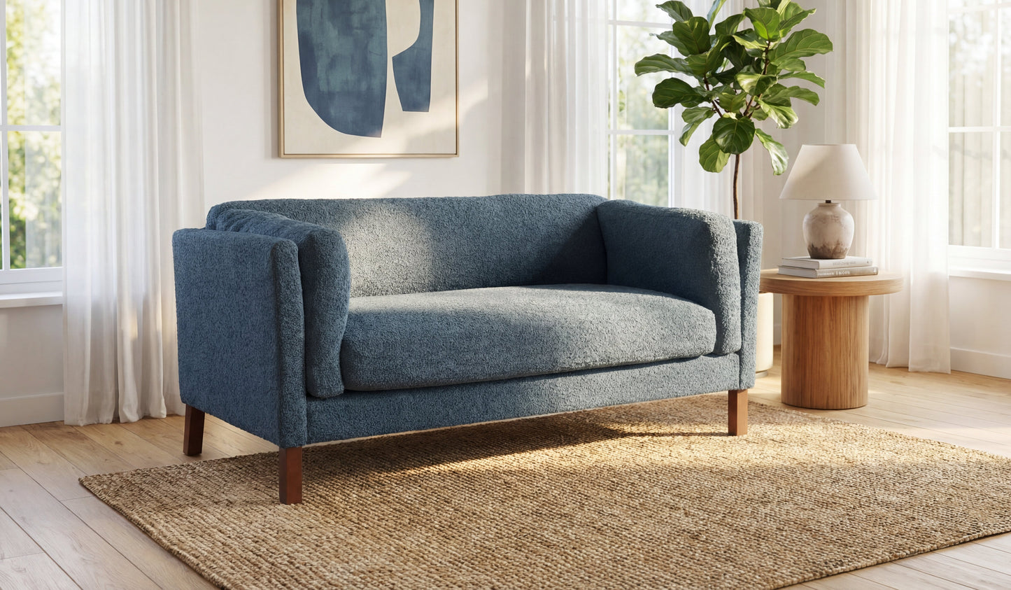 Modern Chenille Fabric Loveseat Sofa - Blue, 58.27 Inches