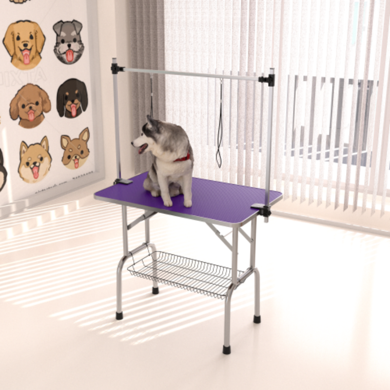 Dog Grooming Table with Stainless Steel Frame Rubber Surface Adjustable Arm