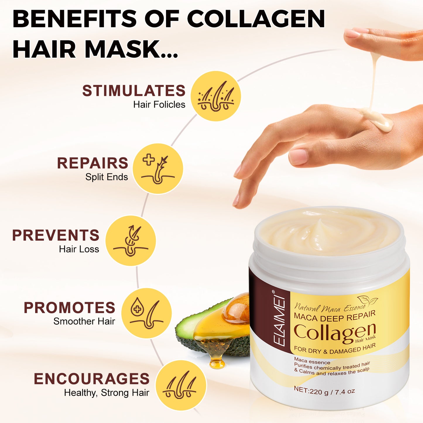 Maca Hair Mask 220g - Hair Treatment for Nourishing and Repairing