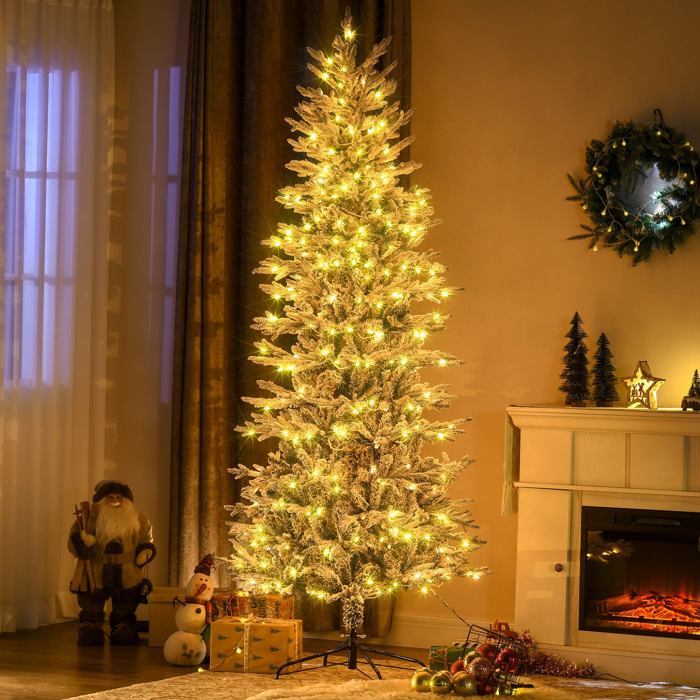 7.5ft Pre-Lit Artificial Flocked Christmas Tree with Warm Lights