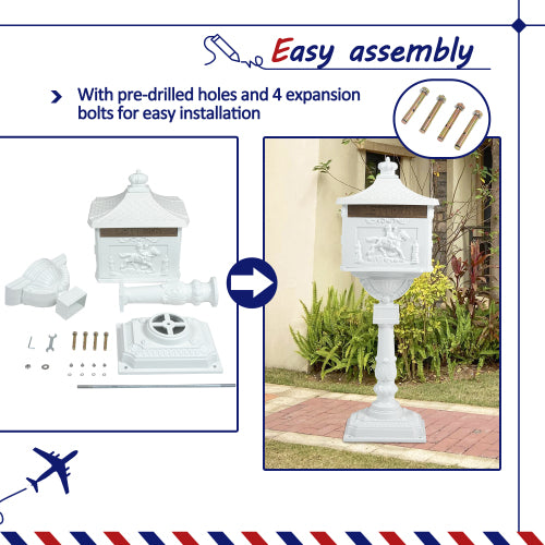 Heavy Duty Cast Aluminum Mailbox with Lock - Multiple Colors