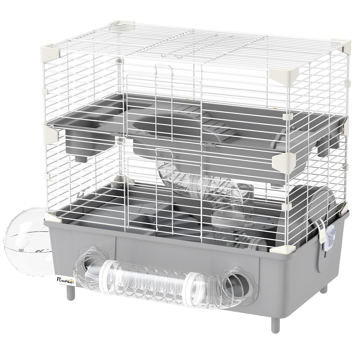 2-Tier Hamster Cage with Sand Bathroom, Running Wheel & Accessories - Gray 500x330x220mm
