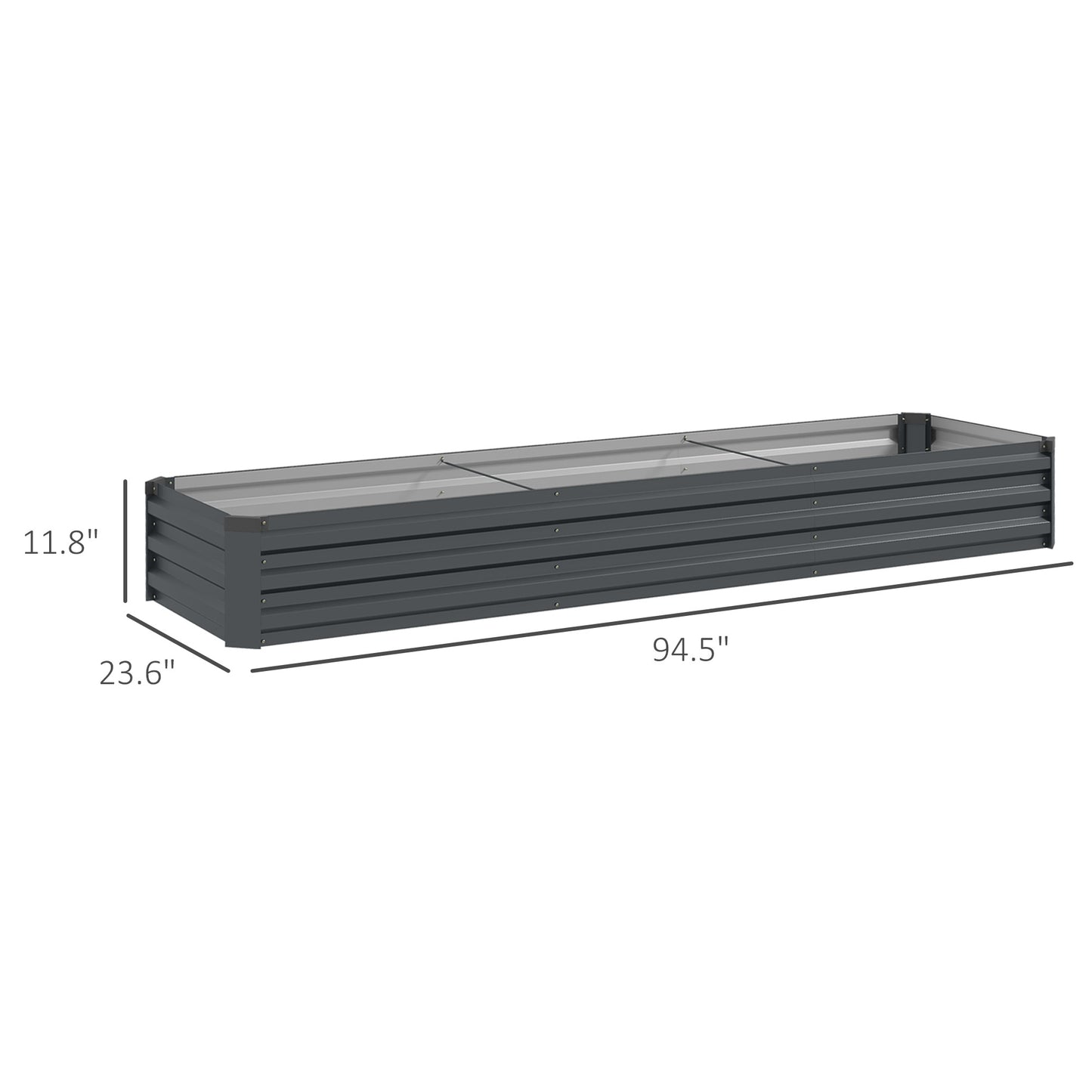 Galvanized Raised Garden Bed Kit with Safety Edging for Flowers & Vegetables, Dark Gray 8x2ft