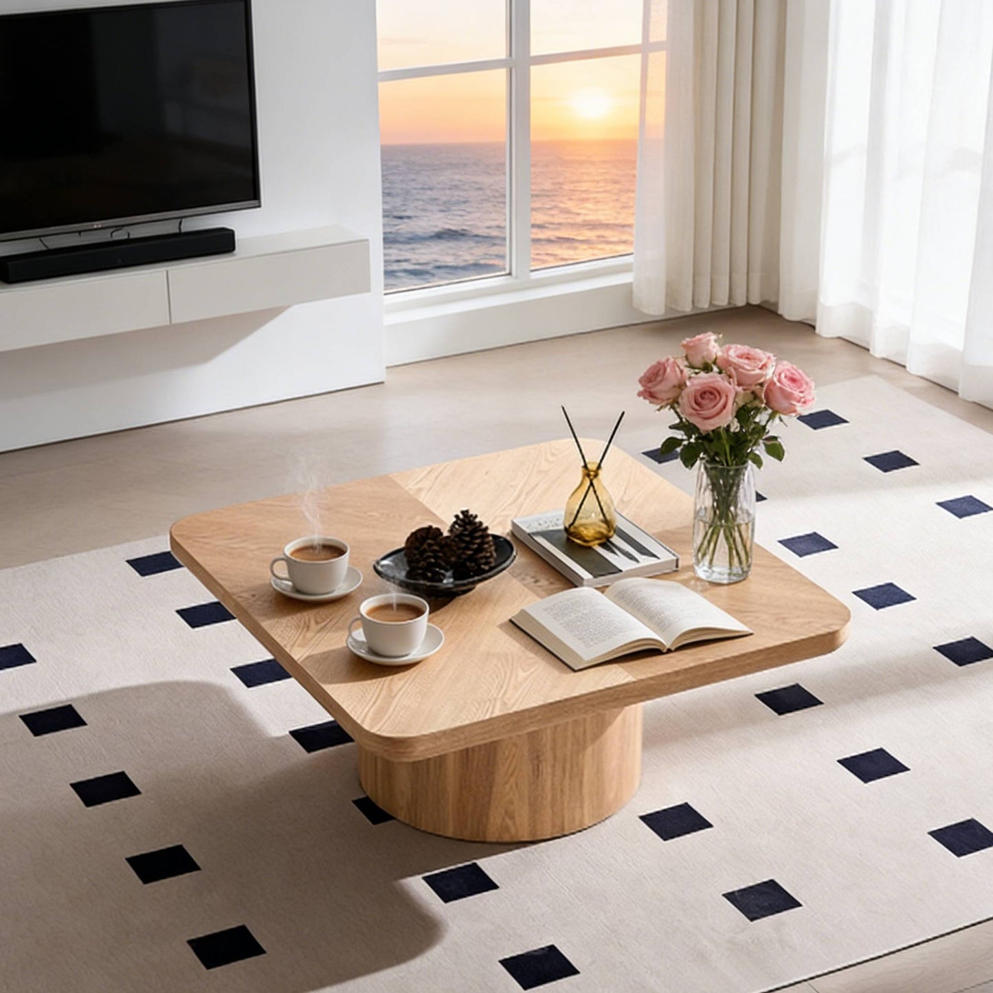 Square Coffee Table, Modern Design For Living Room Use, No Assembly