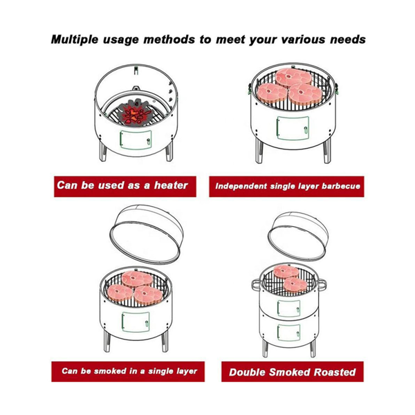 Outdoor Double-Layer Charcoal Braising and Smoking Grill