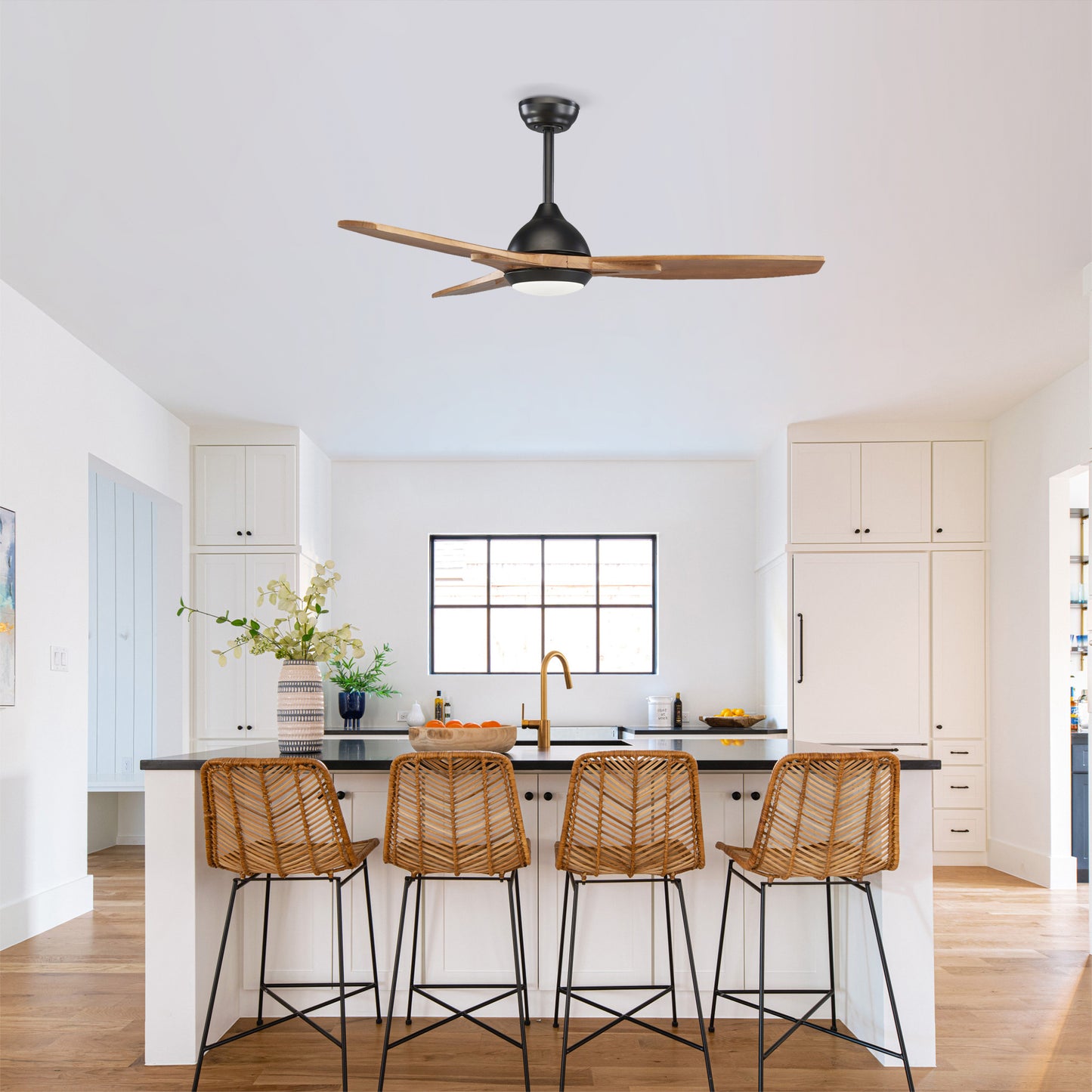 52-Inch Ceiling Fan with Lights, Quiet DC Motor, 6 Speeds, Reversible - Matte Black