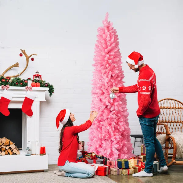 7.5 FT Unlit Artificial Pink Christmas Tree with Sturdy Stand