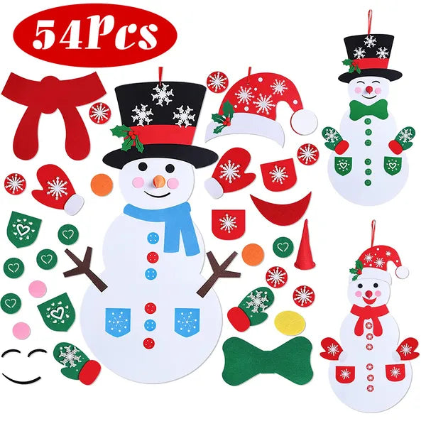 DIY Felt Christmas Snowman Set - 54 Piece Hanging Decoration