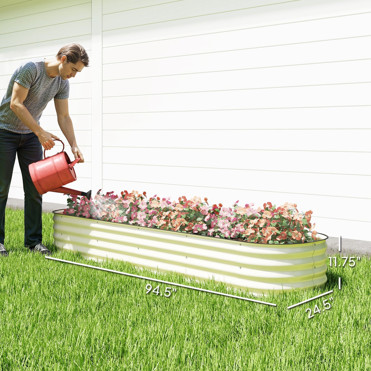 Galvanized Raised Garden Bed Kit Cream 7.9 x 2 x 1 ft Metal Planter Box with Edging