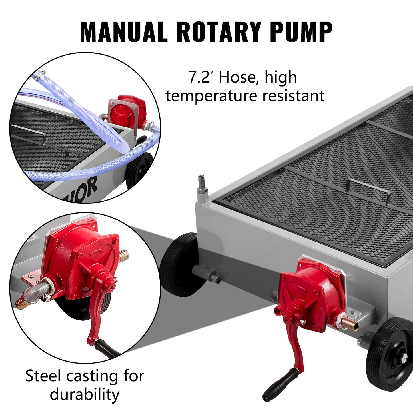 15-Gallon Oil Drain Pan with Pump and Swivel Casters - Low Profile Fluid Collector