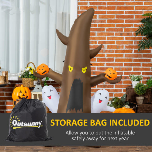 5' Halloween Inflatable Ghost Tree with Pumpkins - LED Yard Decor