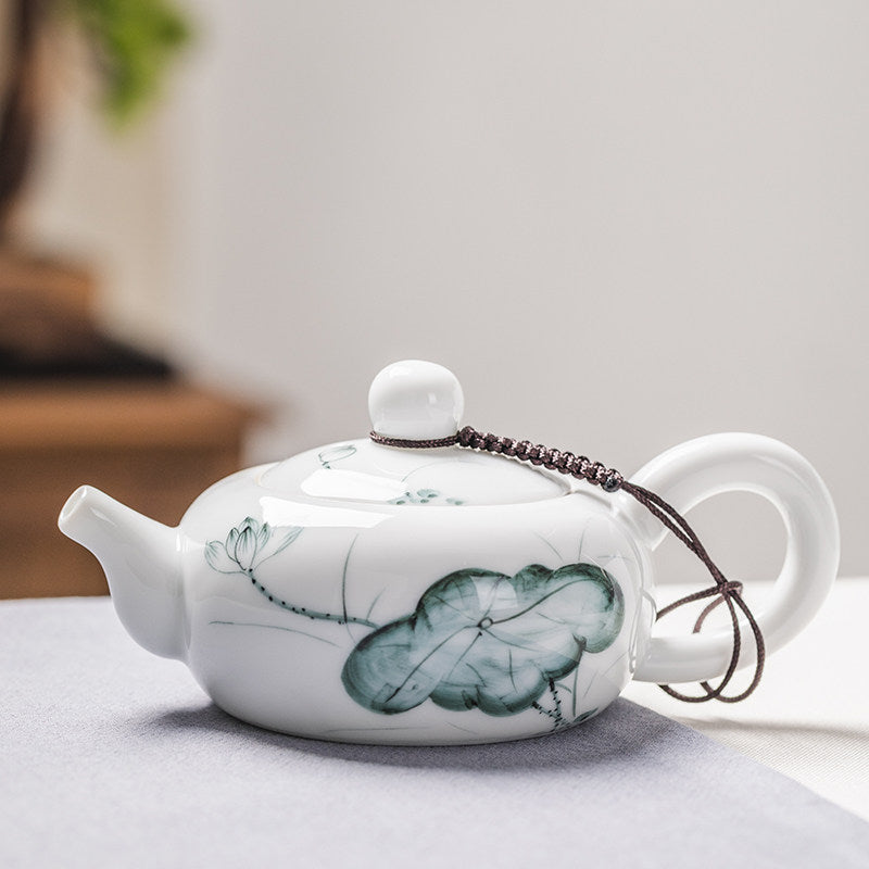 Hand-Painted Lotus Blue-White Porcelain Teapot - Chinese Style Ceramic Drinkware