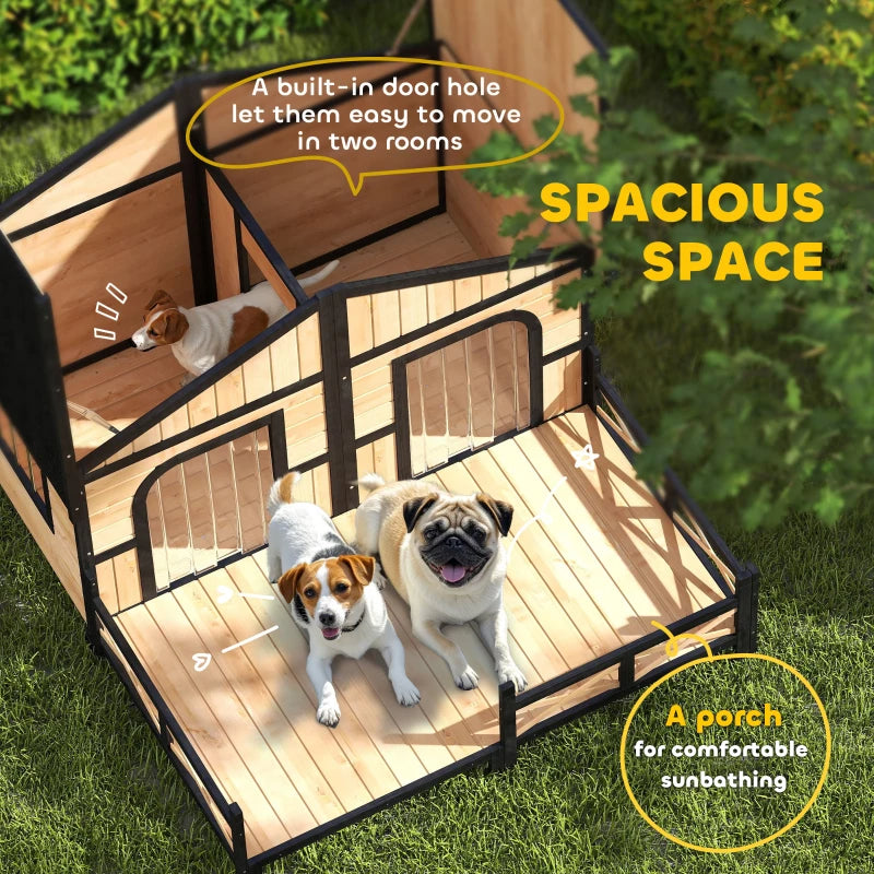 Outdoor Wooden Dog House with Porch & Weatherproof Roof - Small to Medium Dogs