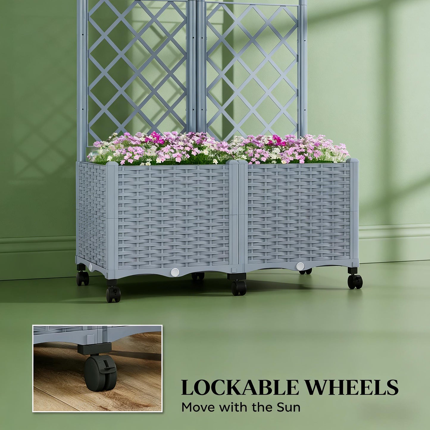 Raised Garden Bed Planter Box with Trellis - Gray