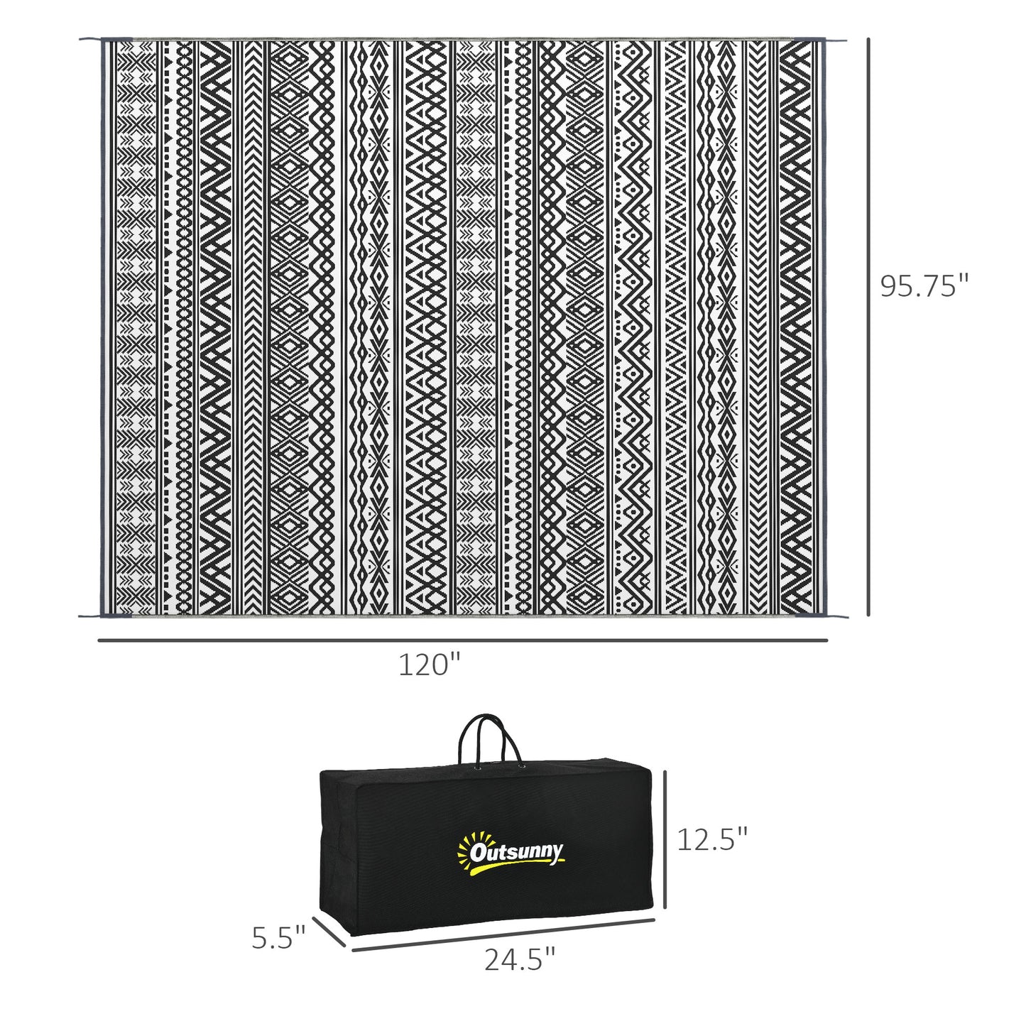Reversible Outdoor Rug for Camping & RV - Gray & Cream Boho 8x10
