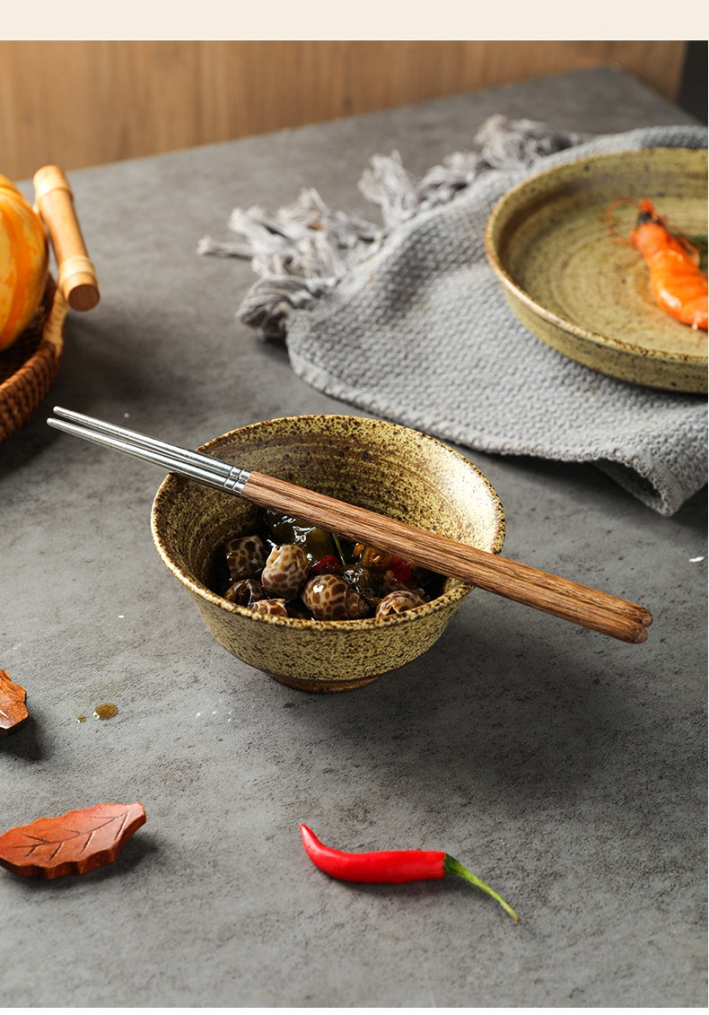 Wooden Chicken Wings Chopsticks Set - Stainless Steel Reusable Dinnerware