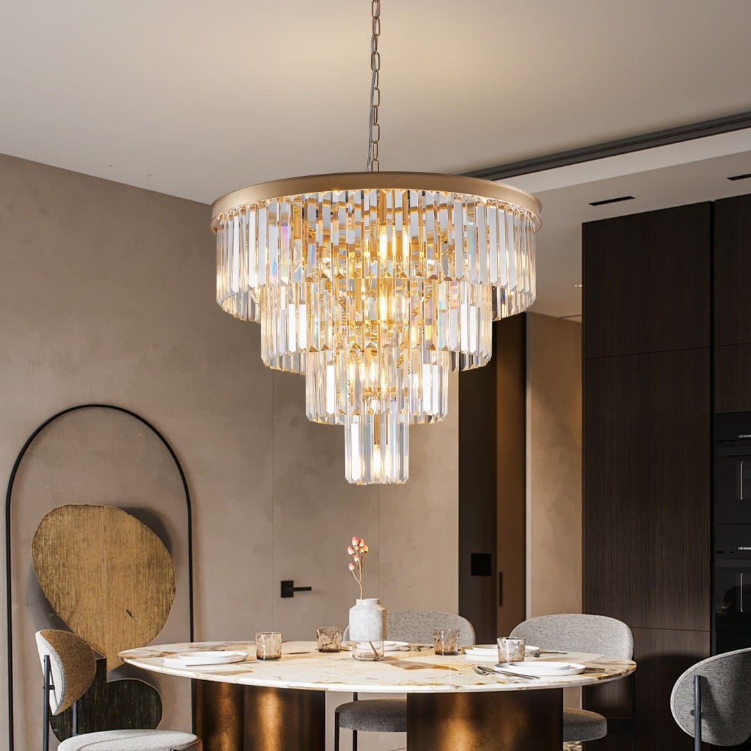 Elegant 4-Tier Golden Crystal Chandelier - 23.6x21.7 inch
