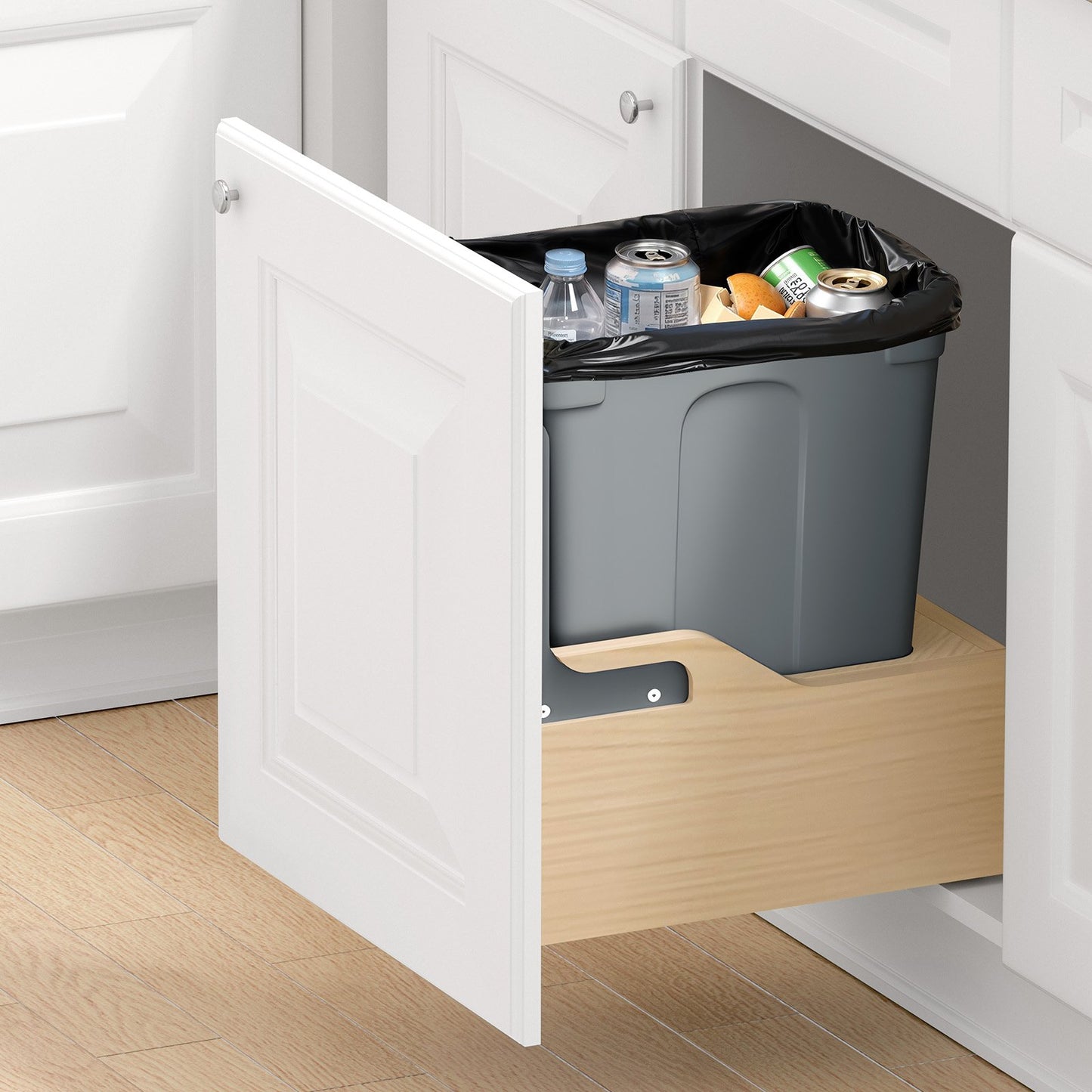 35QT Pull-Out Kitchen Trash Can with Soft-Close System - Grey