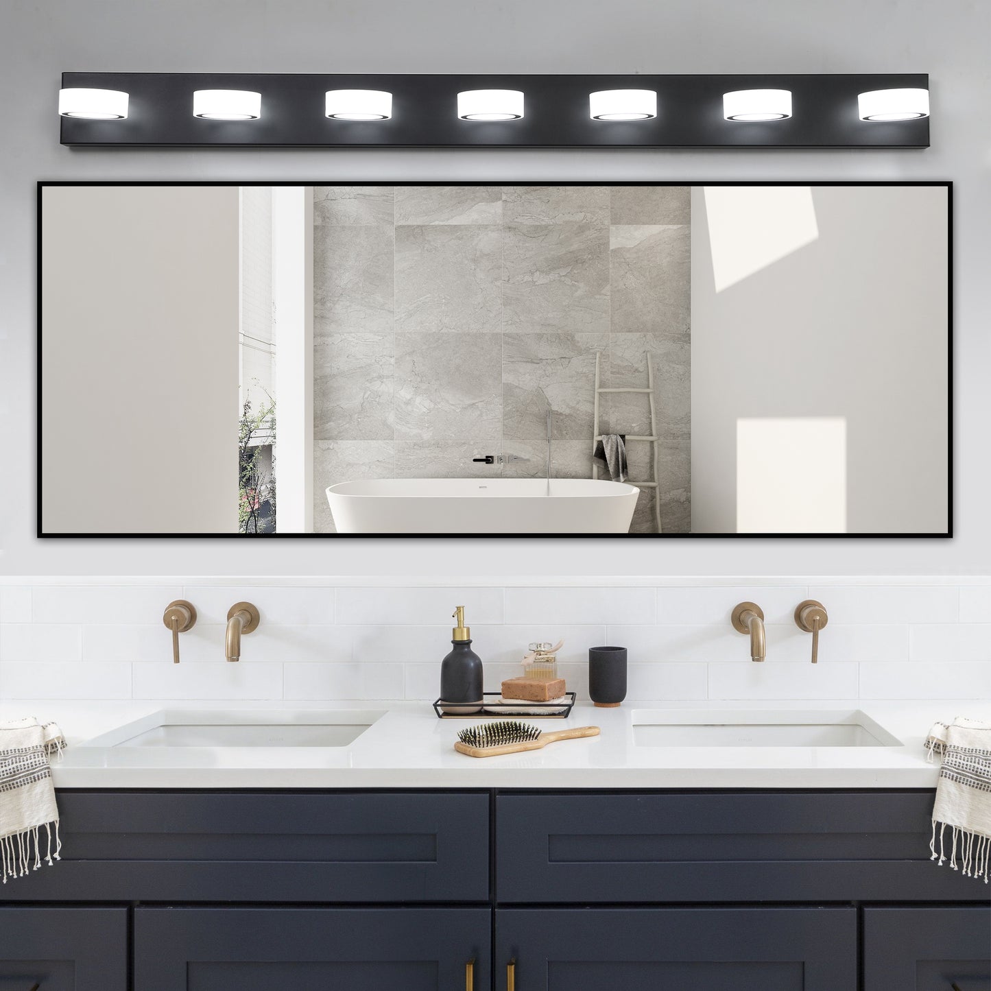Modern 7-Light LED Wall Sconce - Black Iron with Acrylic Shades