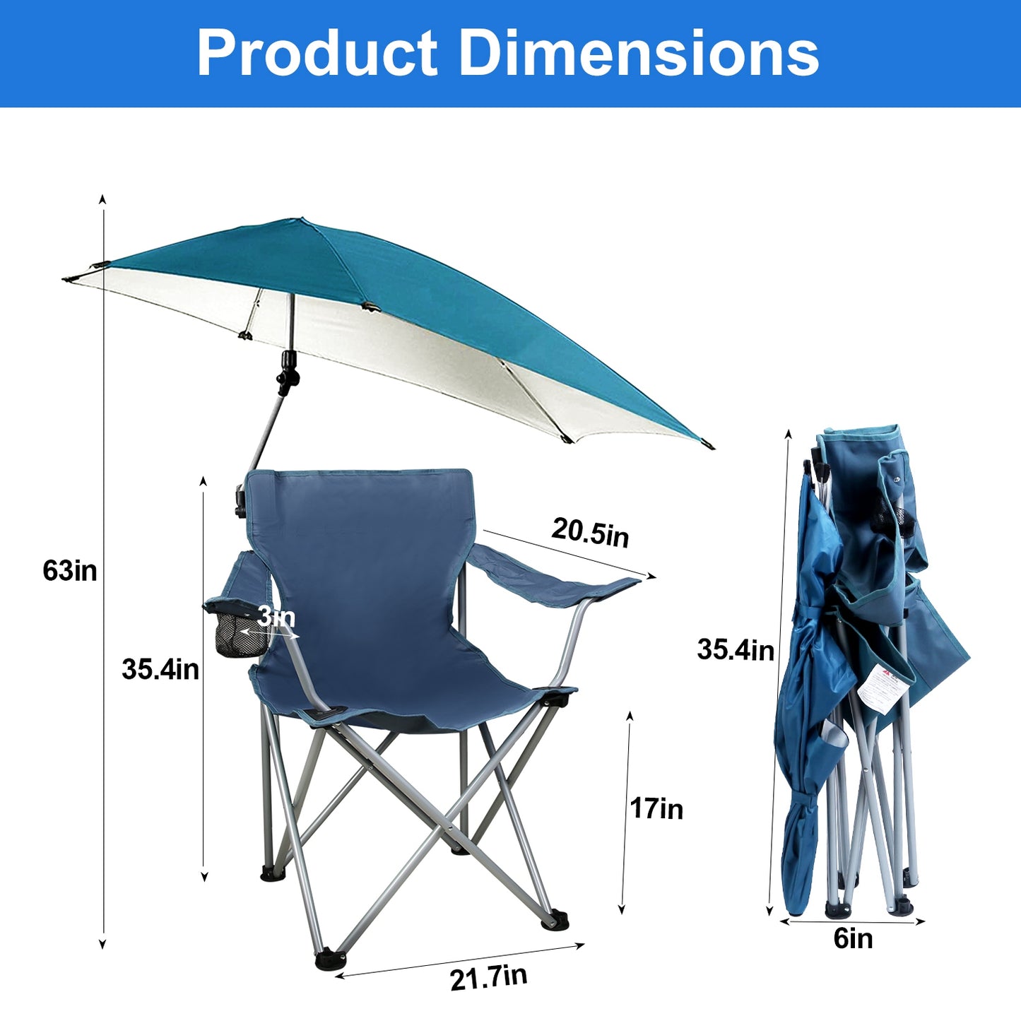 Foldable Beach Chair with Canopy and Cup Holder - Multiple Colors