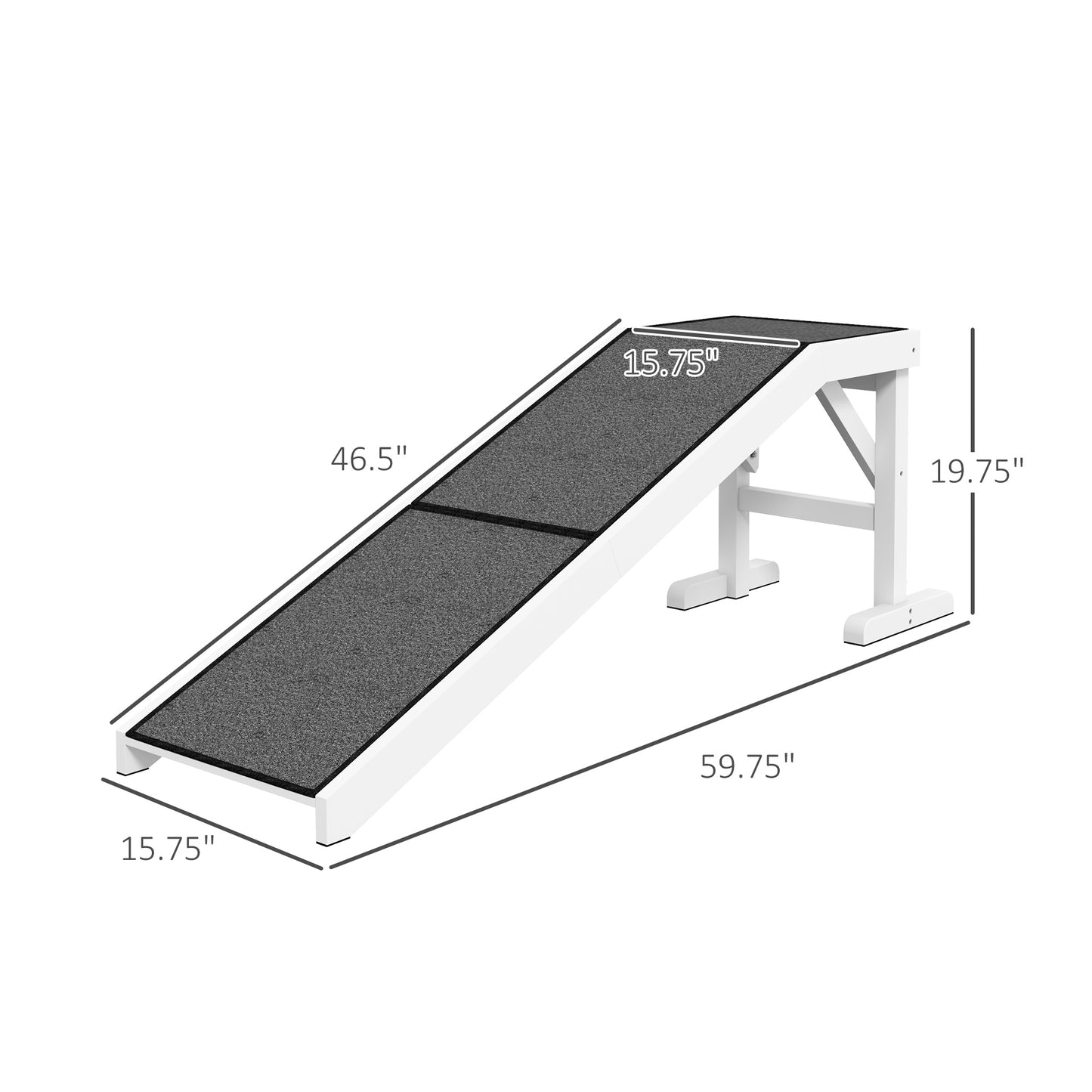 60-Inch Pet Ramp for Dogs and Cats with Non-Slip Carpet - White, Durable Wooden Design