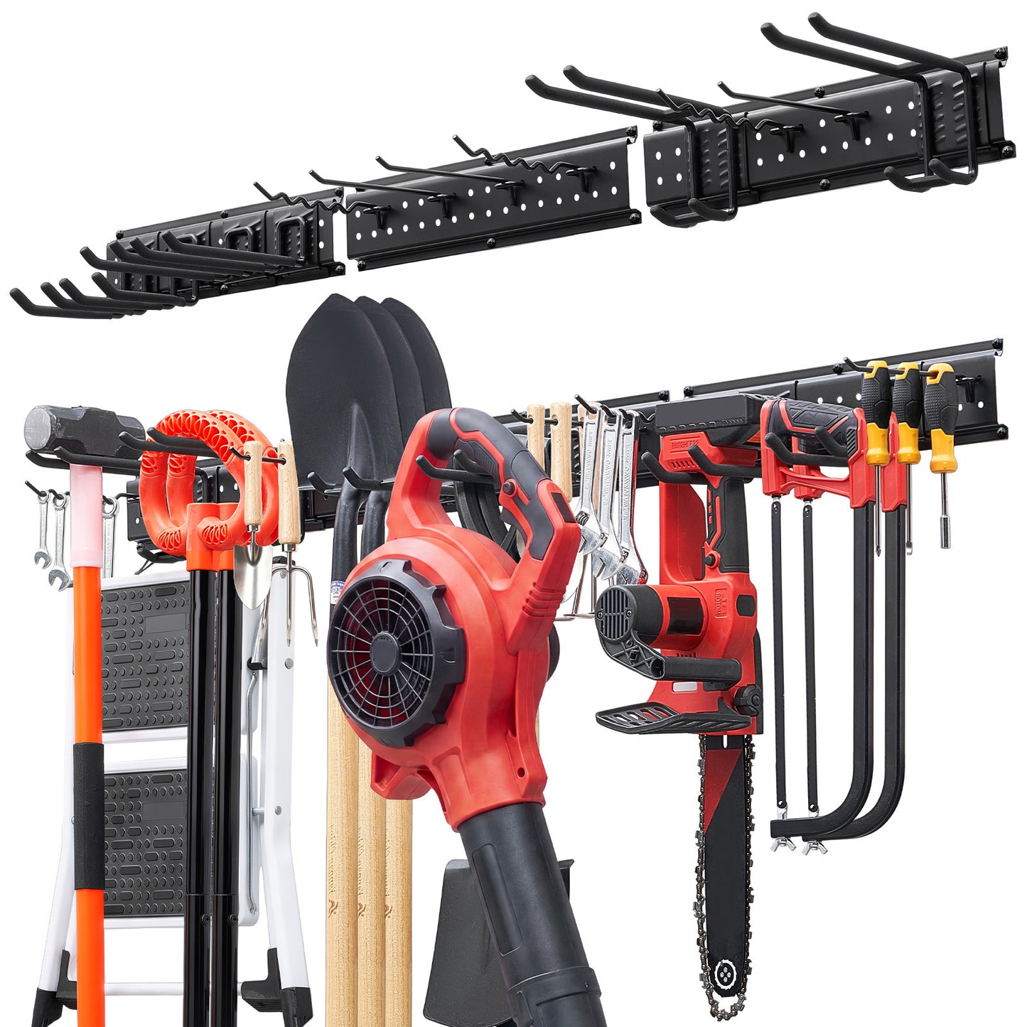 Garage Tool Organizer Wall Mount 49.5 Inch Heavy Duty Rack with Hooks for Garden Tools