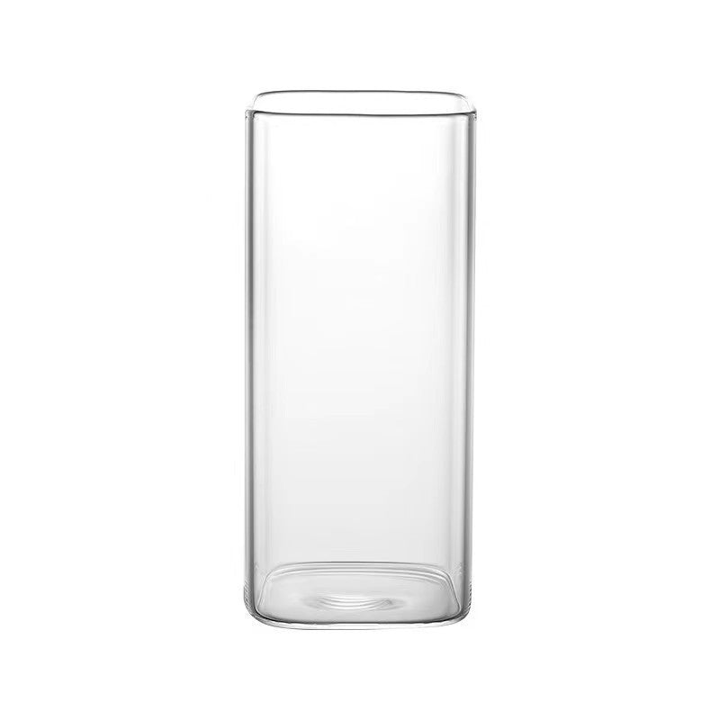 Minimalist Square Glass Cup with Lid and Straw - 400ml Heat-Resistant Drinkware
