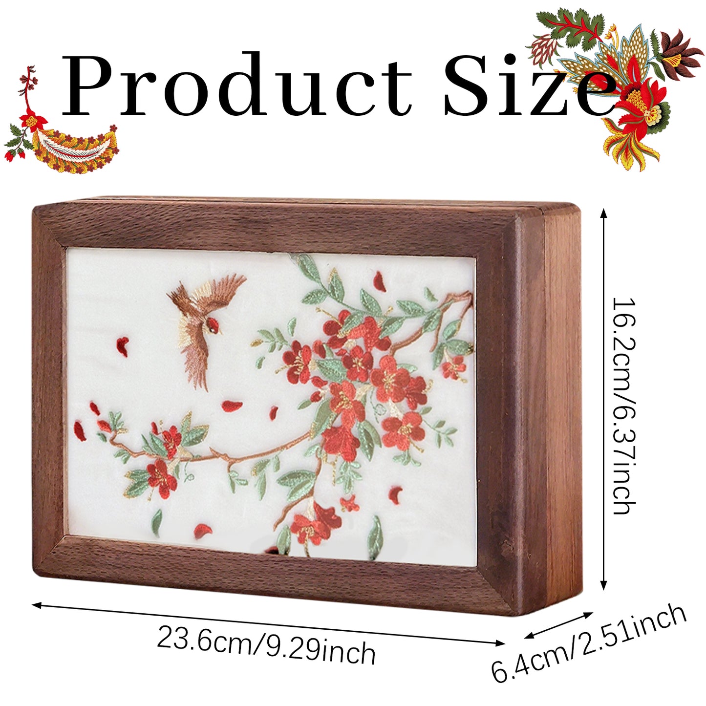 Solid Wood Jewelry Storage Box - Hand-Embroidered Black Walnut