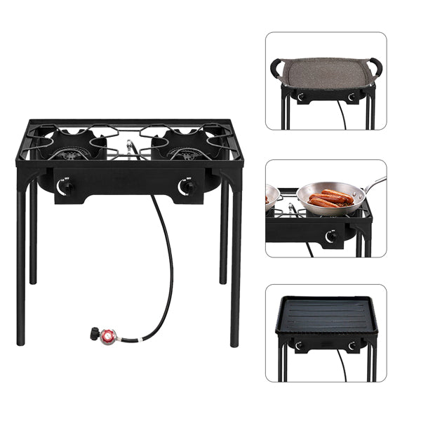High-Power Double Burner Stove - 150,000 BTU Cast Iron