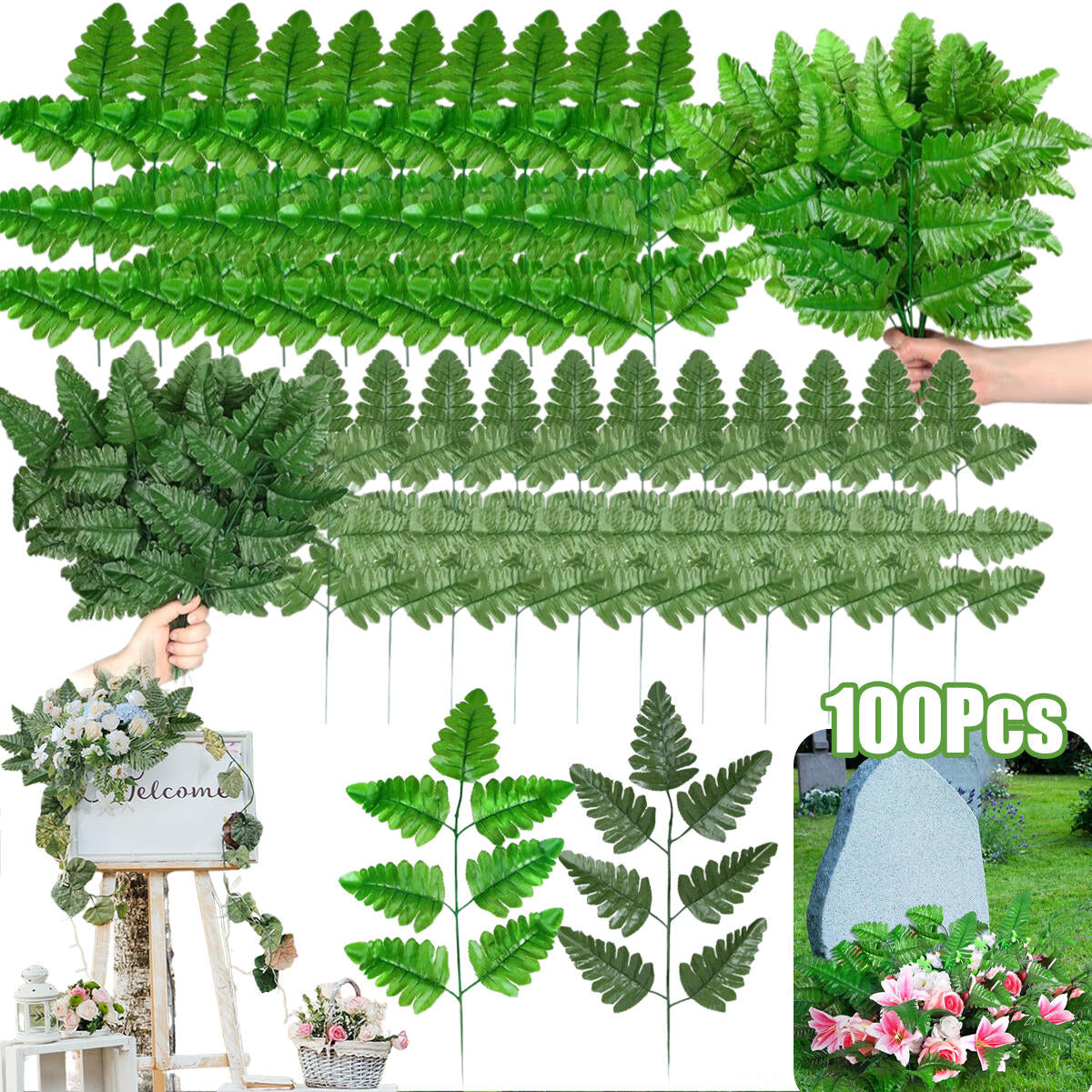 100 Pcs Artificial Fern Leaves Stems – Green Decorative Picks