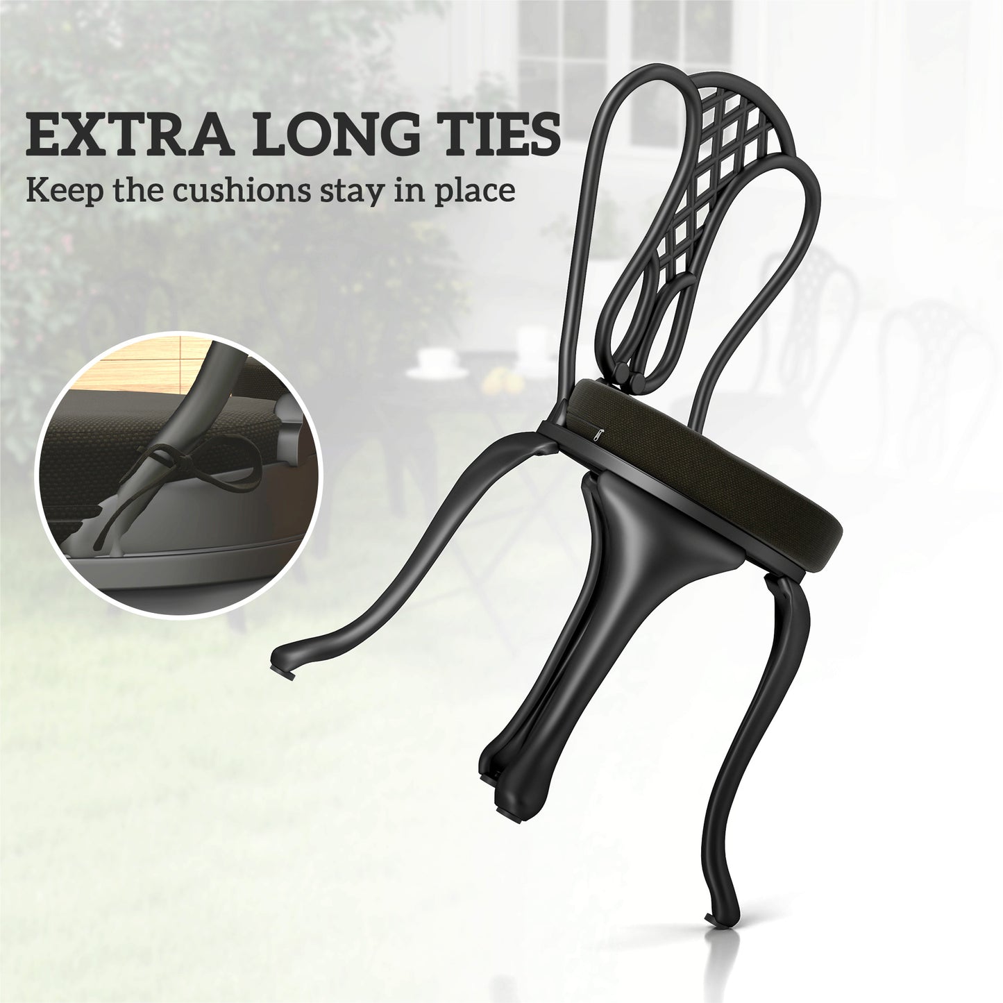 Round Patio Chair Cushions Set of 4 - 15" x 15" x 2.8", Black