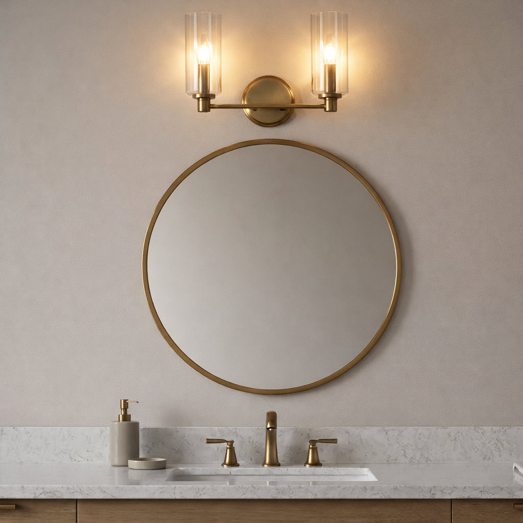 Regal Double Light Vanity With Clear Ribbed Glass - Satin Brass