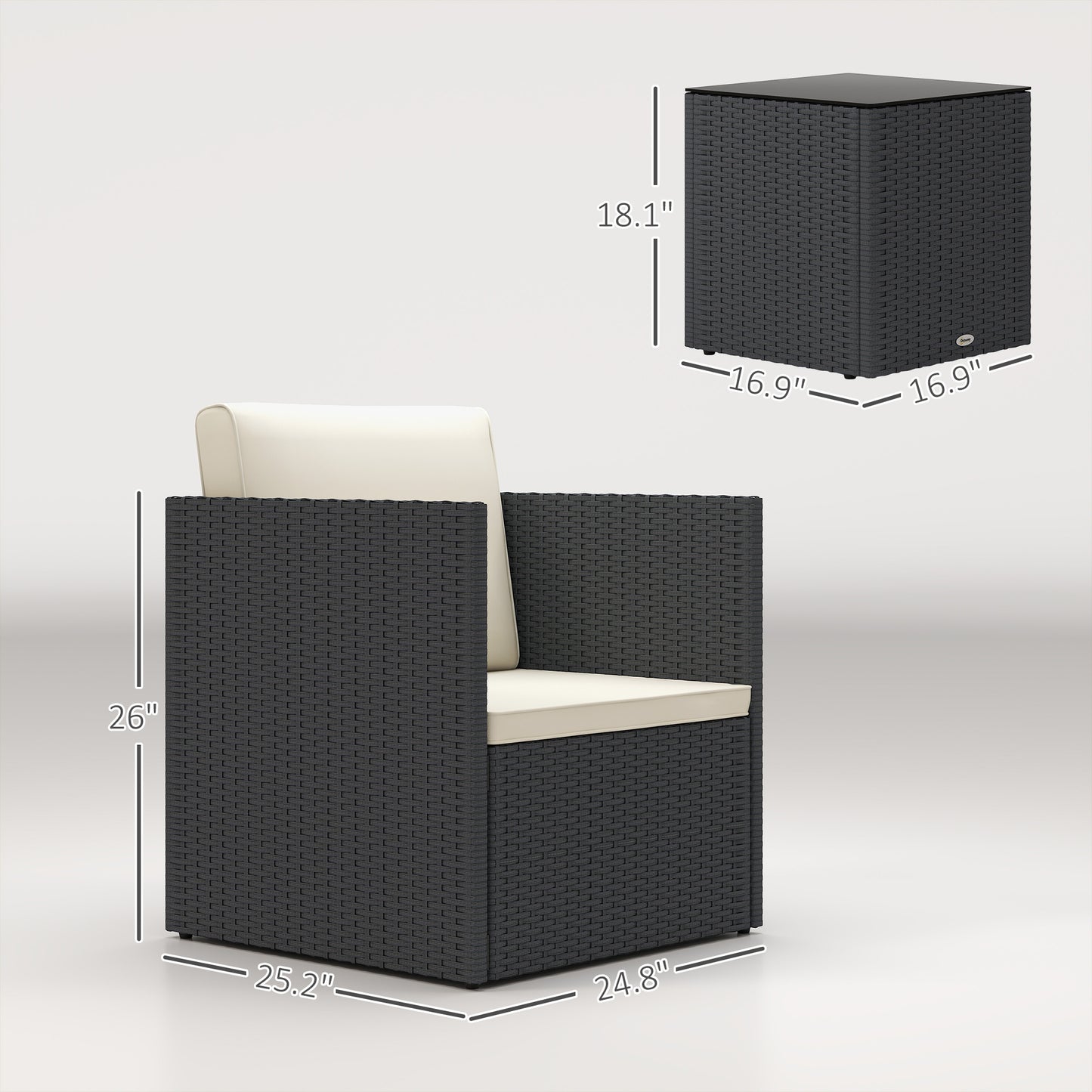 Folding Wicker Bistro Set - 3 Piece Outdoor Furniture with Cushions, Black