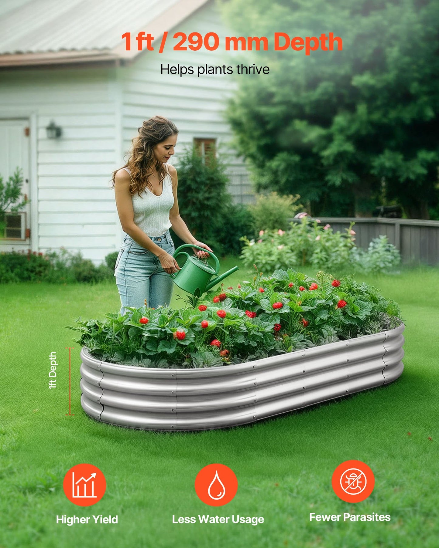 6x3x1 ft Metal Raised Garden Bed - Outdoor Galvanized Planter Box for Vegetables Herbs Flowers