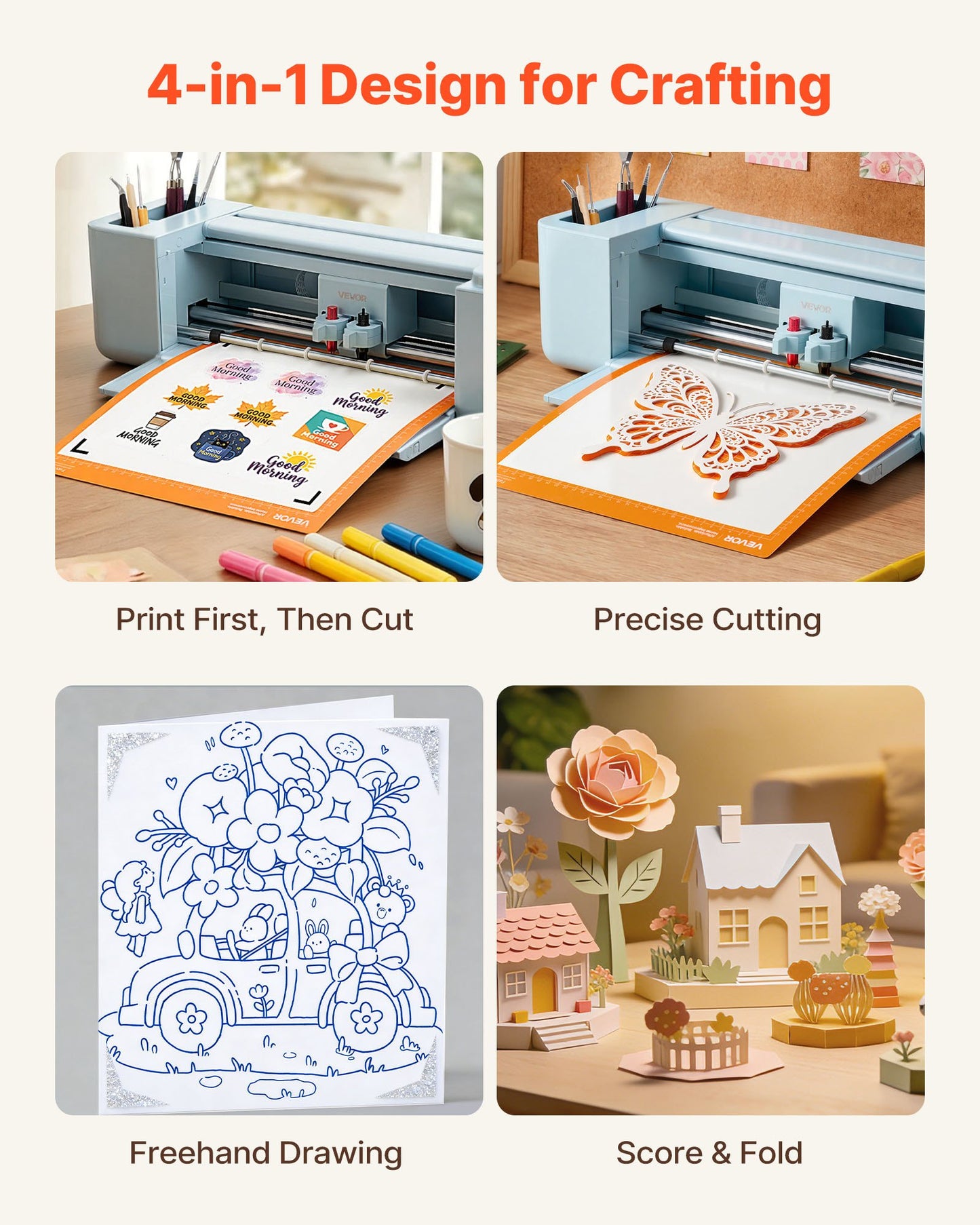 Vinyl Cutting Machine 12 Inch for Crafts and Custom Projects - Button & Screen Control, Supports Mac Windows Android iOS, Black