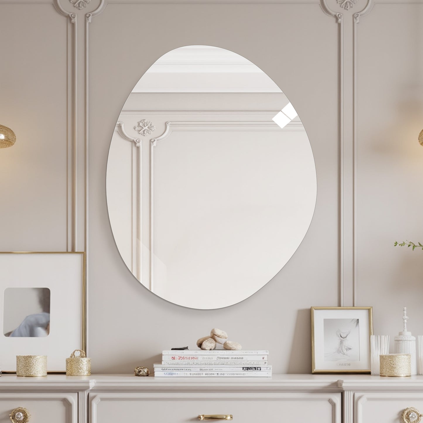 Modern Asymmetrical Bathroom Wall Mirror - 40x32 in., Silver Glass