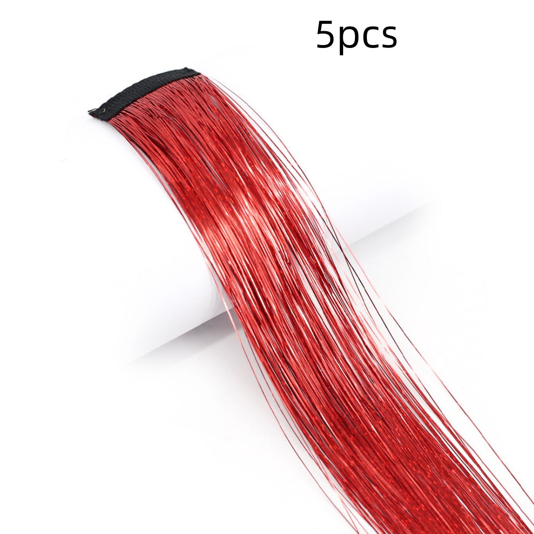 Clip-In Rainbow Hair Extensions - Long Synthetic Wig with Gold Thread