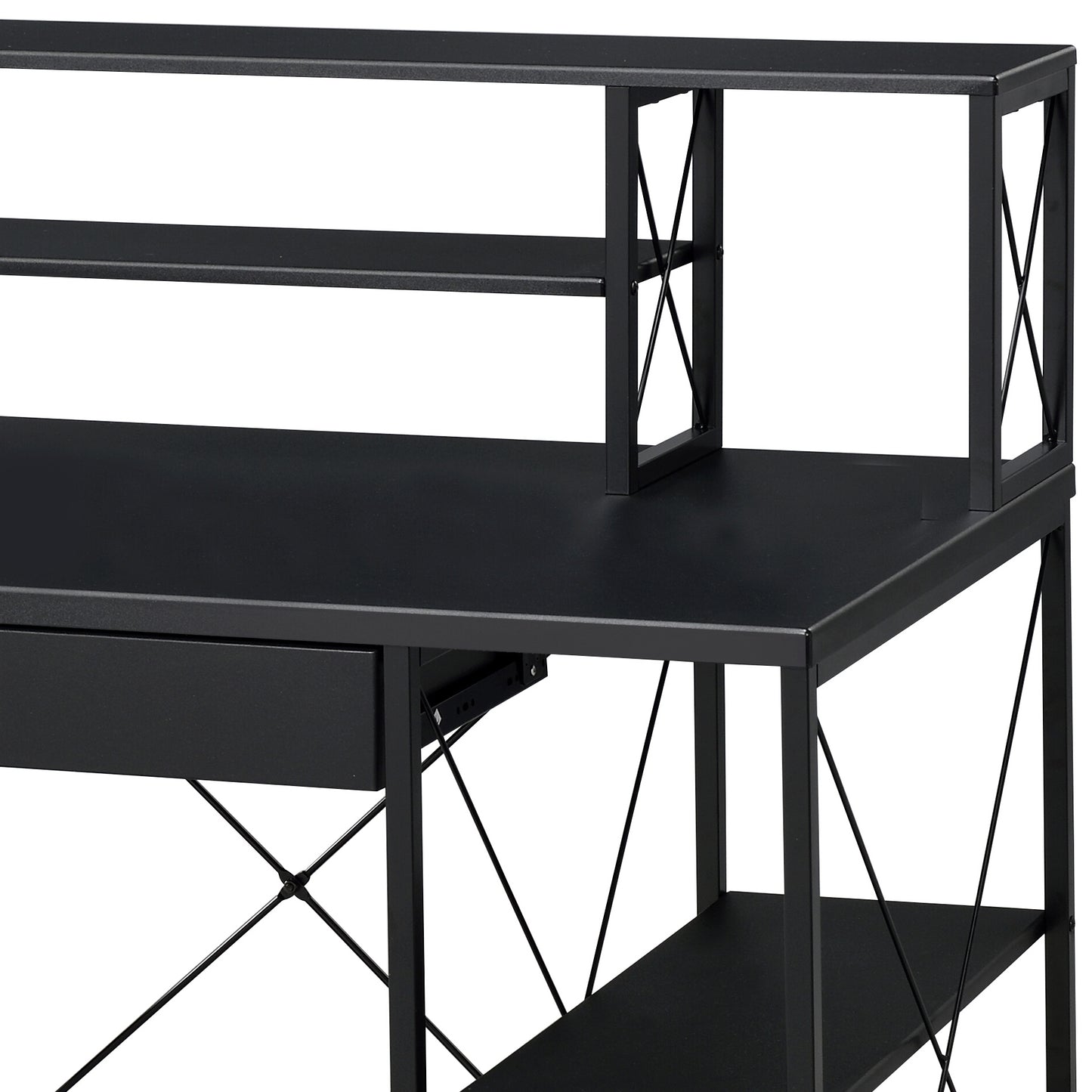 All-Purpose Black Finish Writing Desk with Storage Compartments