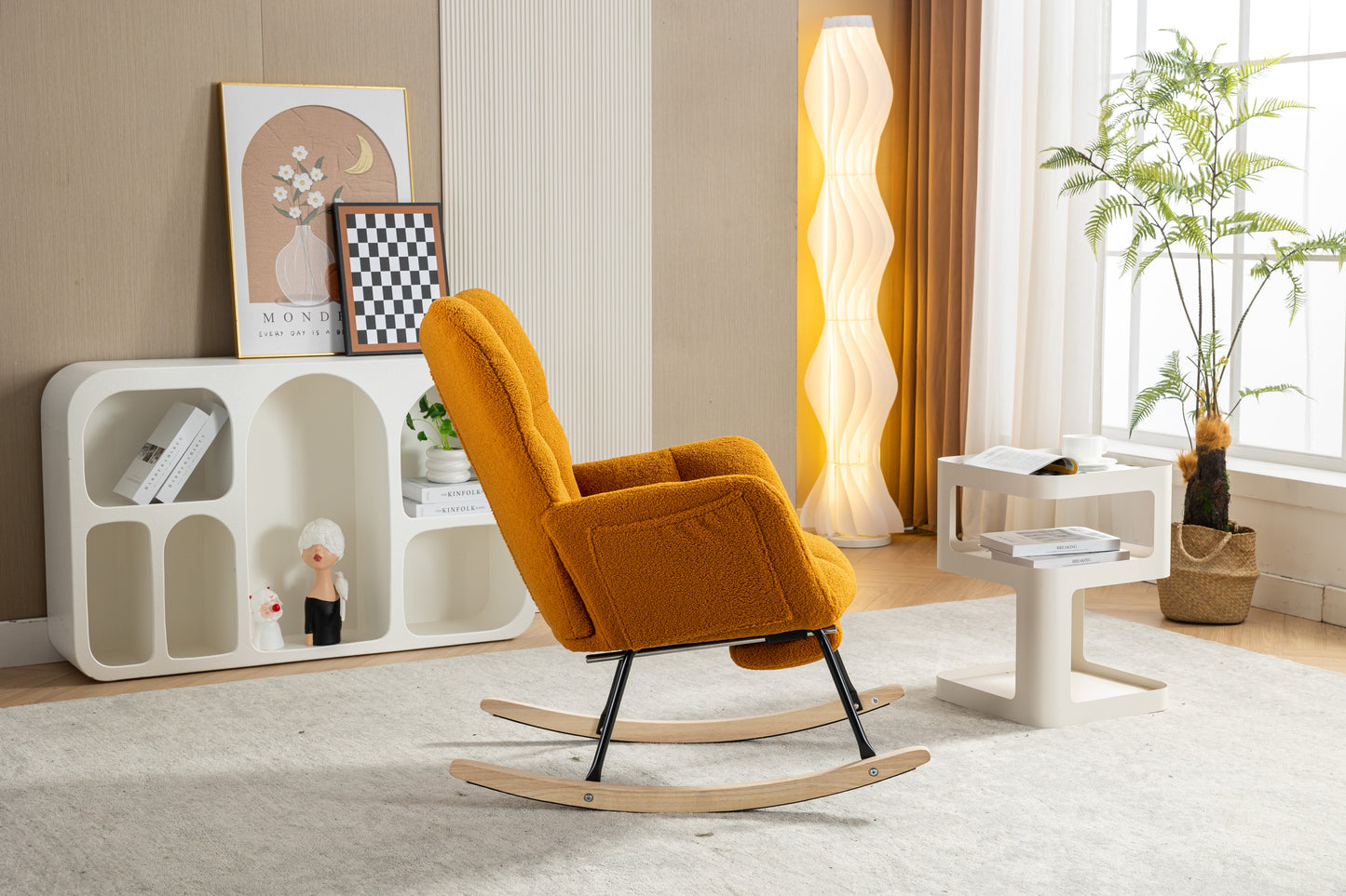 Teddy Fabric Rocking Chair with Adjustable Footstool - Caramel
