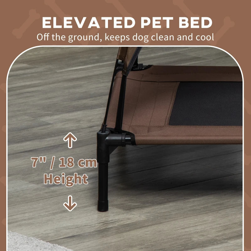 Portable Elevated Dog Bed with Canopy Shade - 36 Inch, Coffee