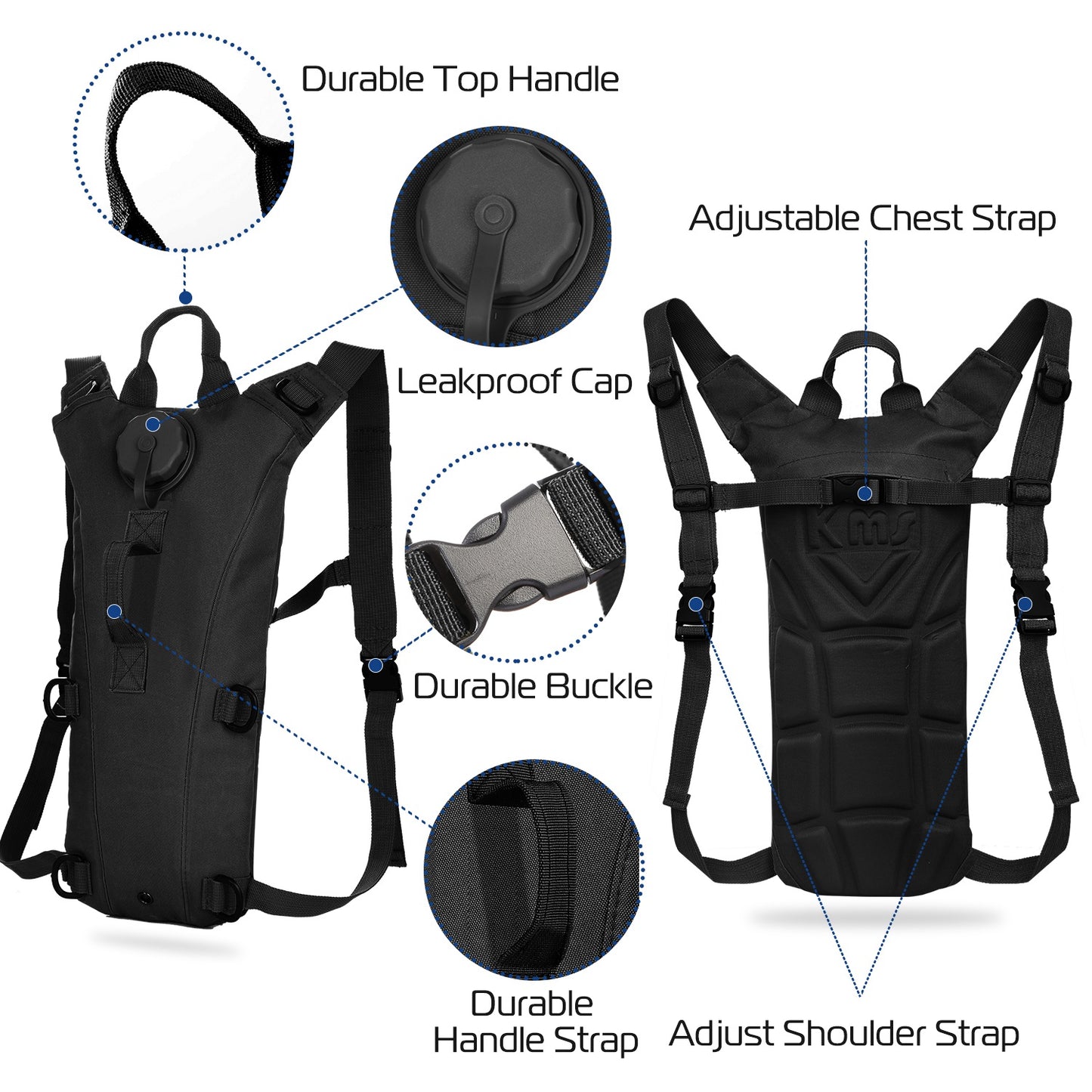 3L Tactical Hydration Pack - Adjustable Water Backpack for Hiking & Cycling