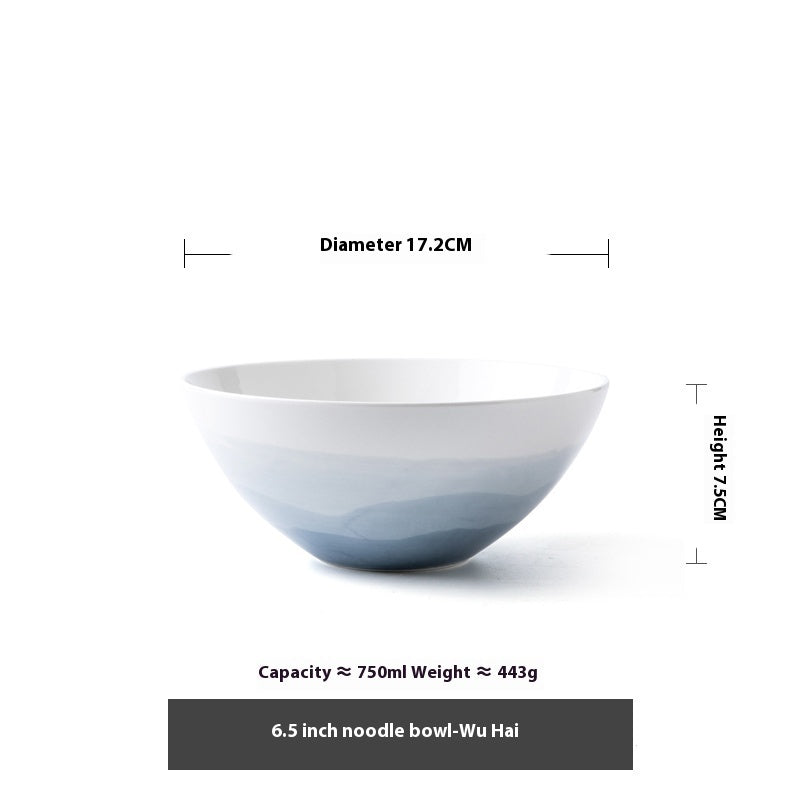 Solid Color Ceramic Noodle Bowl Set - Personalized Kitchen Dinnerware