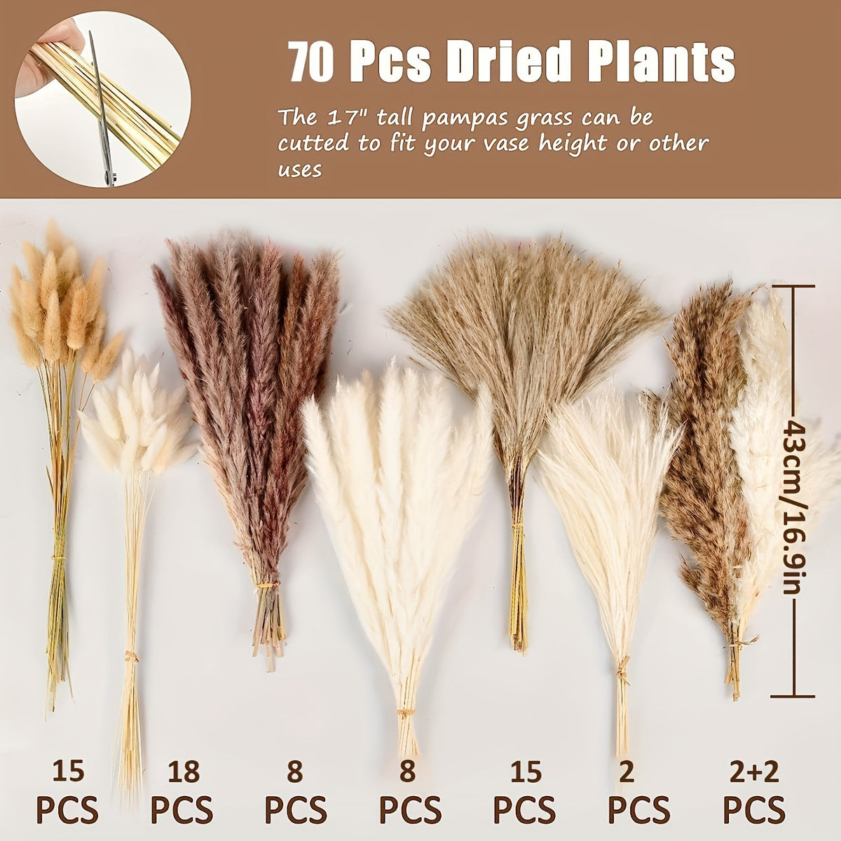 Dried Flower Bouquet - Preserved Grass Flower Arrangement for Home Decor
