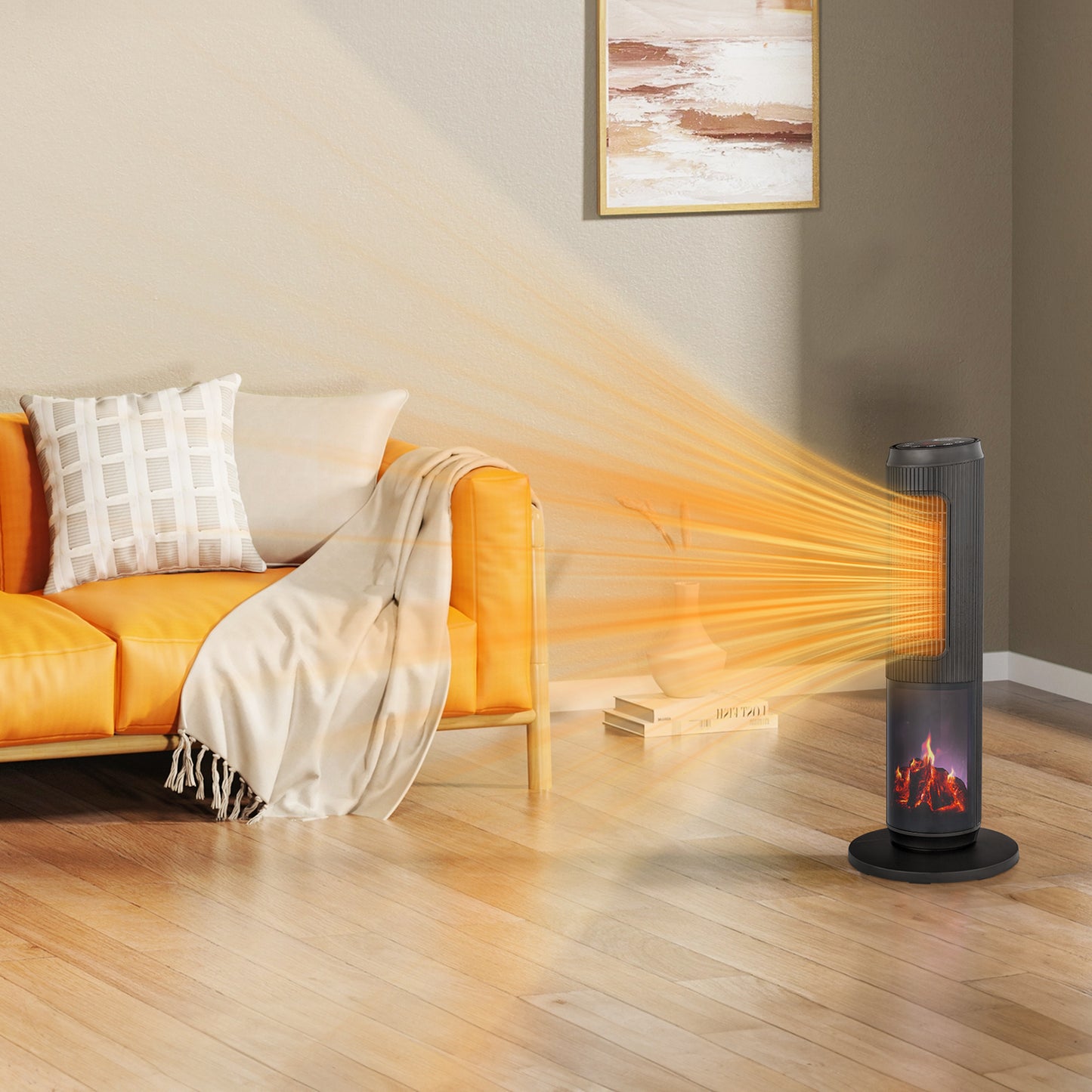 25-Inch Portable Tower Space Heater with Remote & 12H Timer - Black