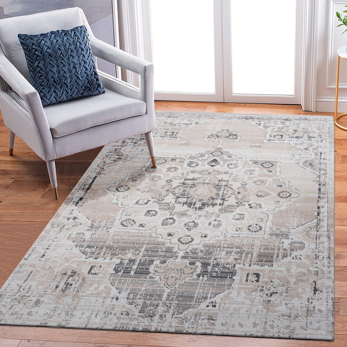 PAYAS 6X9 Cream Beige Medallion Area Rug