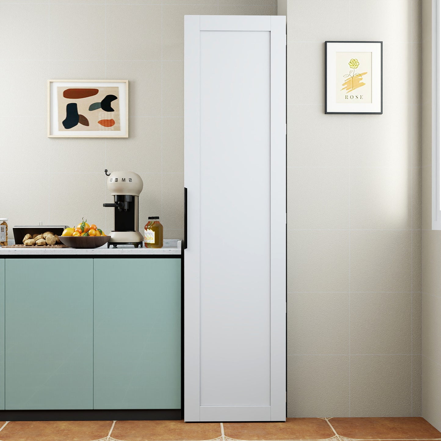 White Kitchen Pantry Cabinet - Freestanding Buffet Sideboard with Doors & Shelves