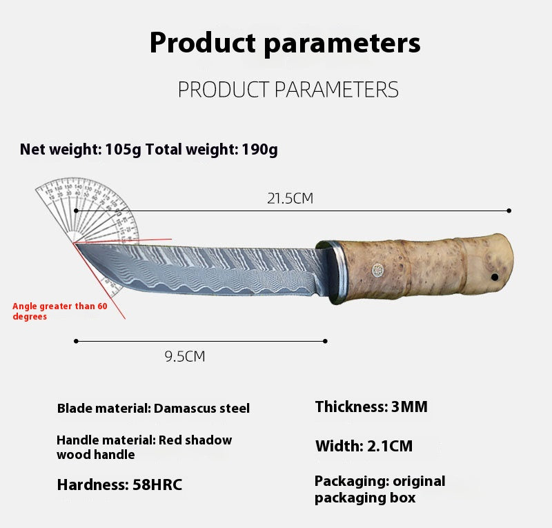 Handmade Damascus Steel Tactical Camping Knife with Red Shadow Wood Handle