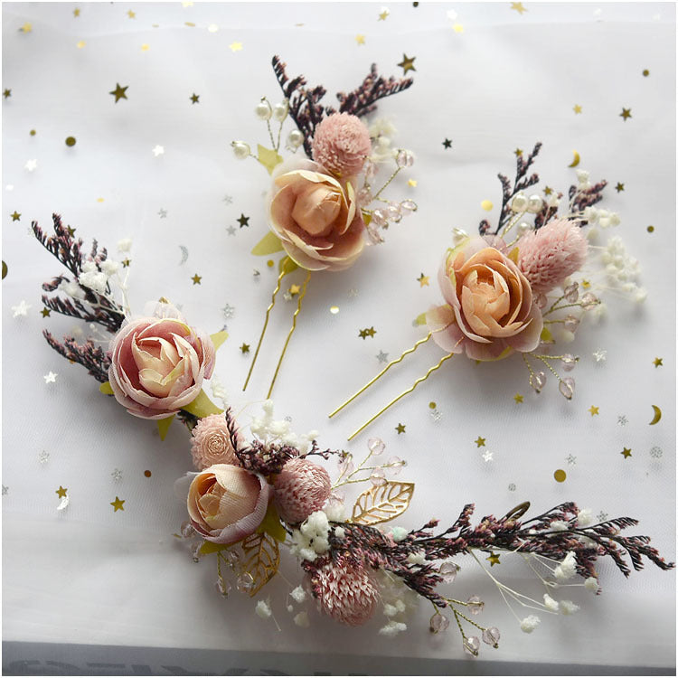 Bridal Headdress with Dried Flowers & Roses
